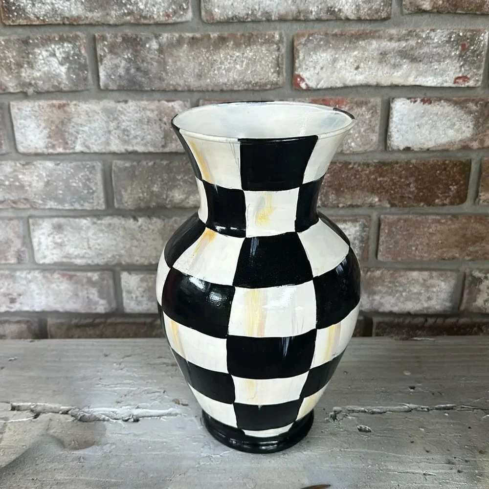 Black and white Check Handpainted Vase